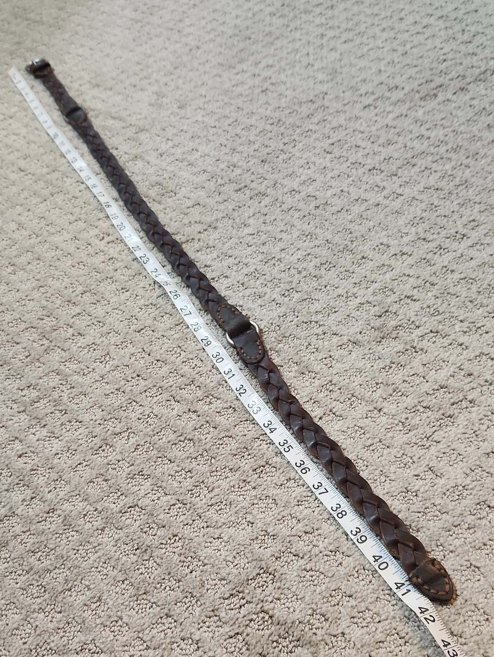 Braided Brown Leather Belt With Silver Tone Buckle & Harness Style Rings Large